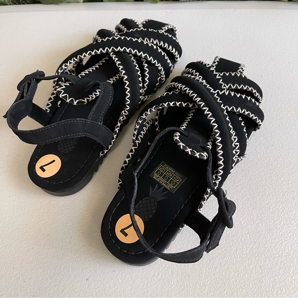 FARM Rio Zigzag Stitch Sandals Womens
L Black Leather Vegan Bohemian size 7 - Picture 8 of 8